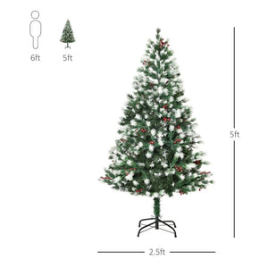 5' Snow-Flocked Fir Artificial Christmas Tree with Realistic Branches & Red Berries