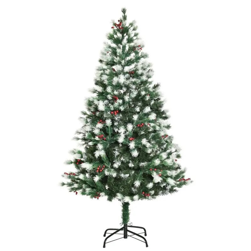 5' Snow-Flocked Fir Artificial Christmas Tree with Realistic Branches & Red Berries