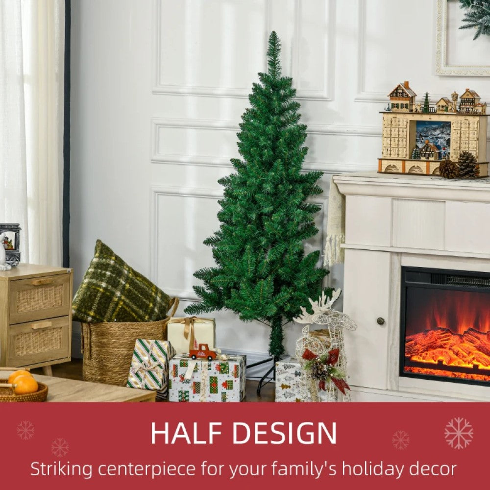 5' and 7' Artificial Half Christmas Trees with Auto Open, Steel Base, Indoor Holiday Decor