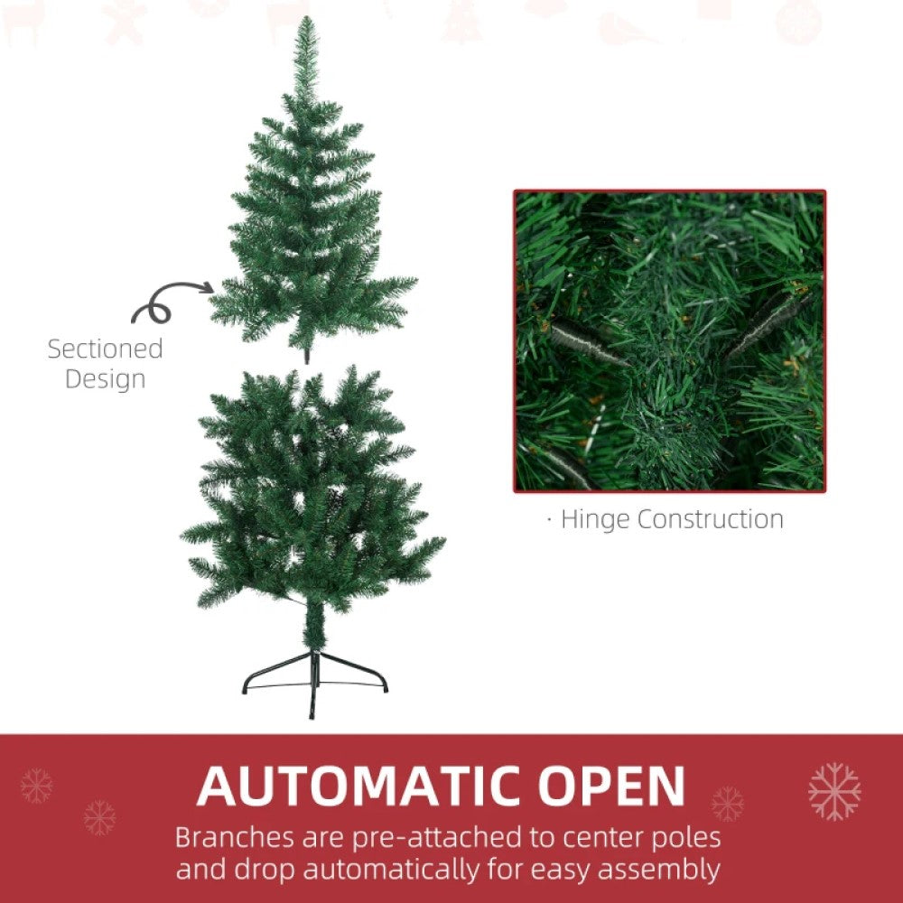5' and 7' Artificial Half Christmas Trees with Auto Open, Steel Base, Indoor Holiday Decor