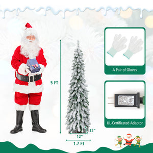 Snow-Flocked Pre-Lit Artificial Christmas Tree - Slim Pencil Design for Xmas Decor