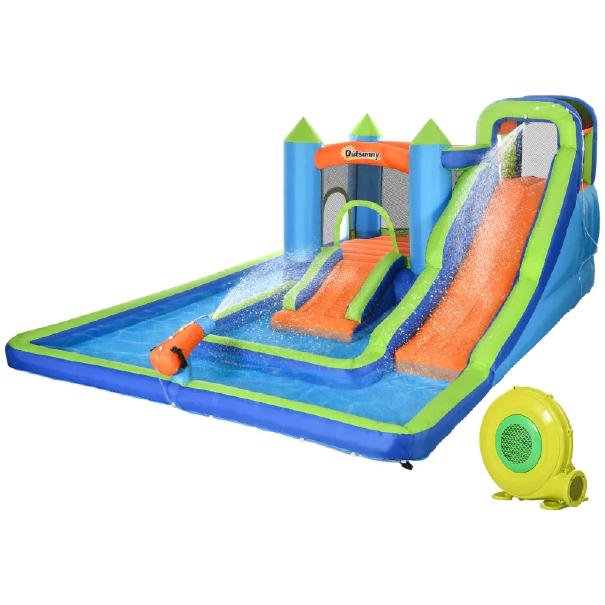 5 in-1 Kids Bounce House with Two Slides, Pool, Trampoline, Climbing Wall, Inflatable Water Slide with Blower, Carrying Bag