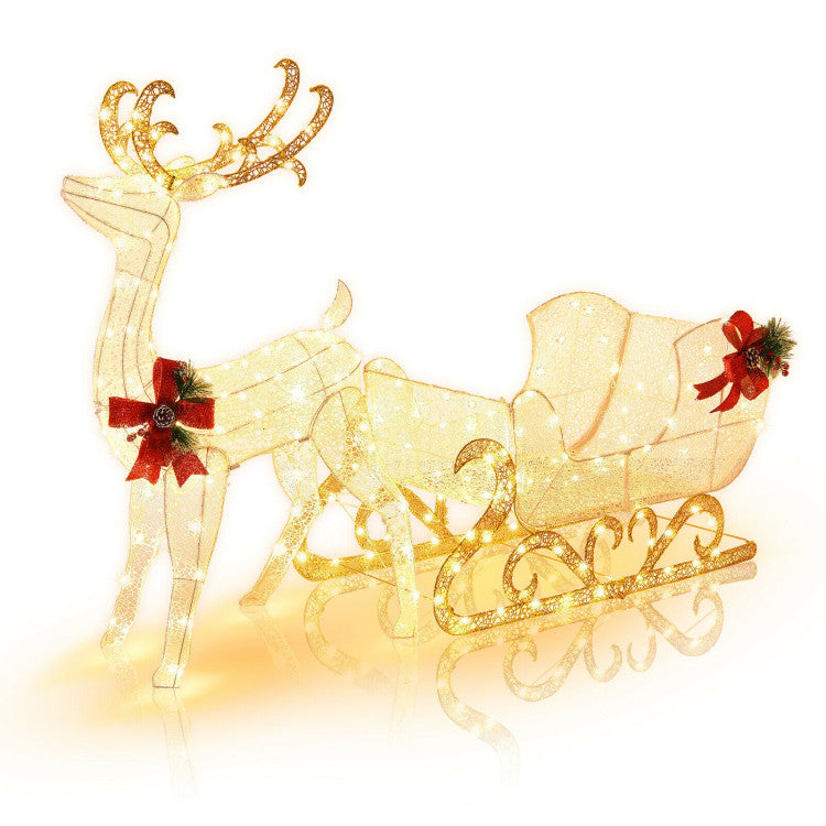 6-Foot Lighted Christmas Reindeer and Santa Sleigh Decoration with 4 Ground Stakes