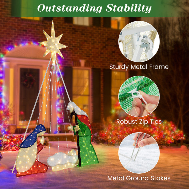 6-Foot Lighted Nativity Scene with 240 LED Lights Indoor and Outdoor Christmas Yard Decoration