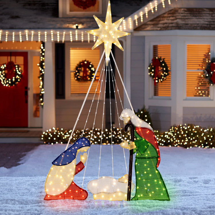 6-Foot Lighted Nativity Scene with 240 LED Lights Indoor and Outdoor Christmas Yard Decoration