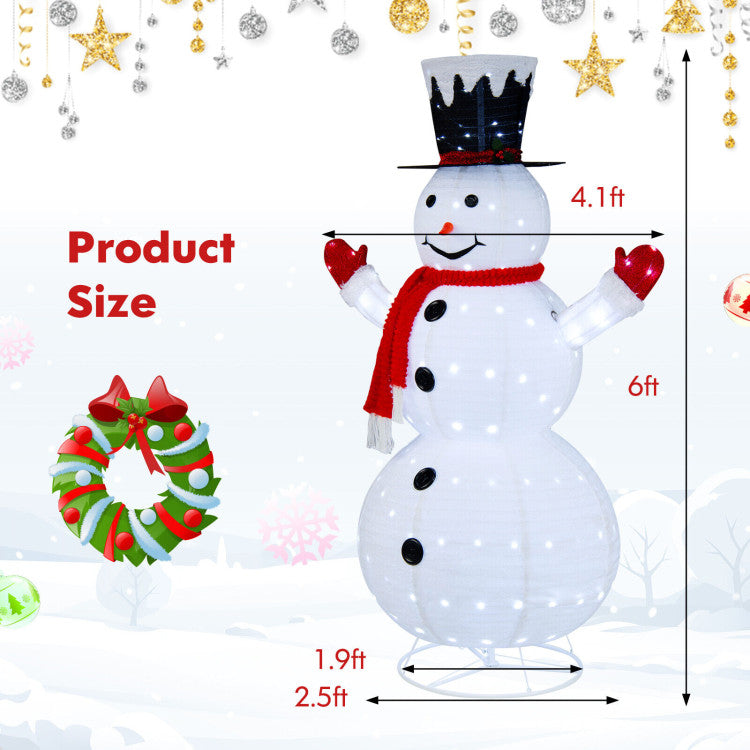 6-Foot Lighted Snowman with Top Hat and Red Scarf – Outdoor Christmas Decoration