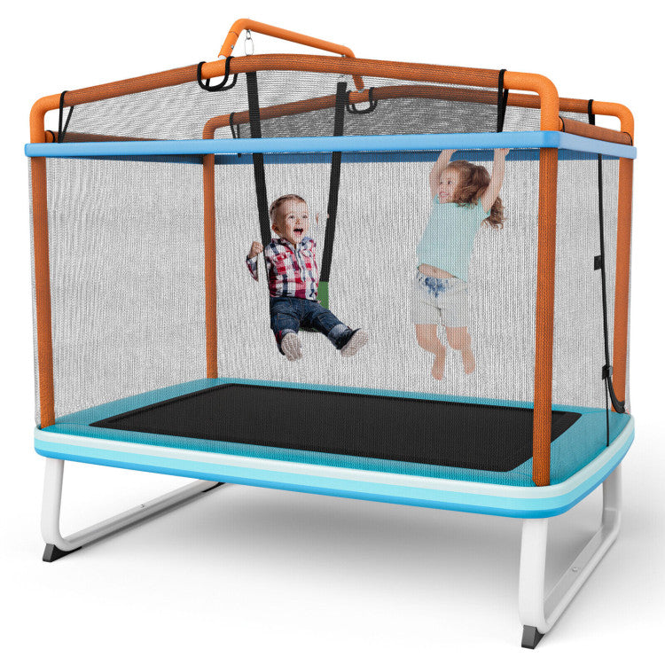 6-Foot Rectangle Trampoline with Swing, Horizontal Bar & Safety Net - Safe Outdoor Playset