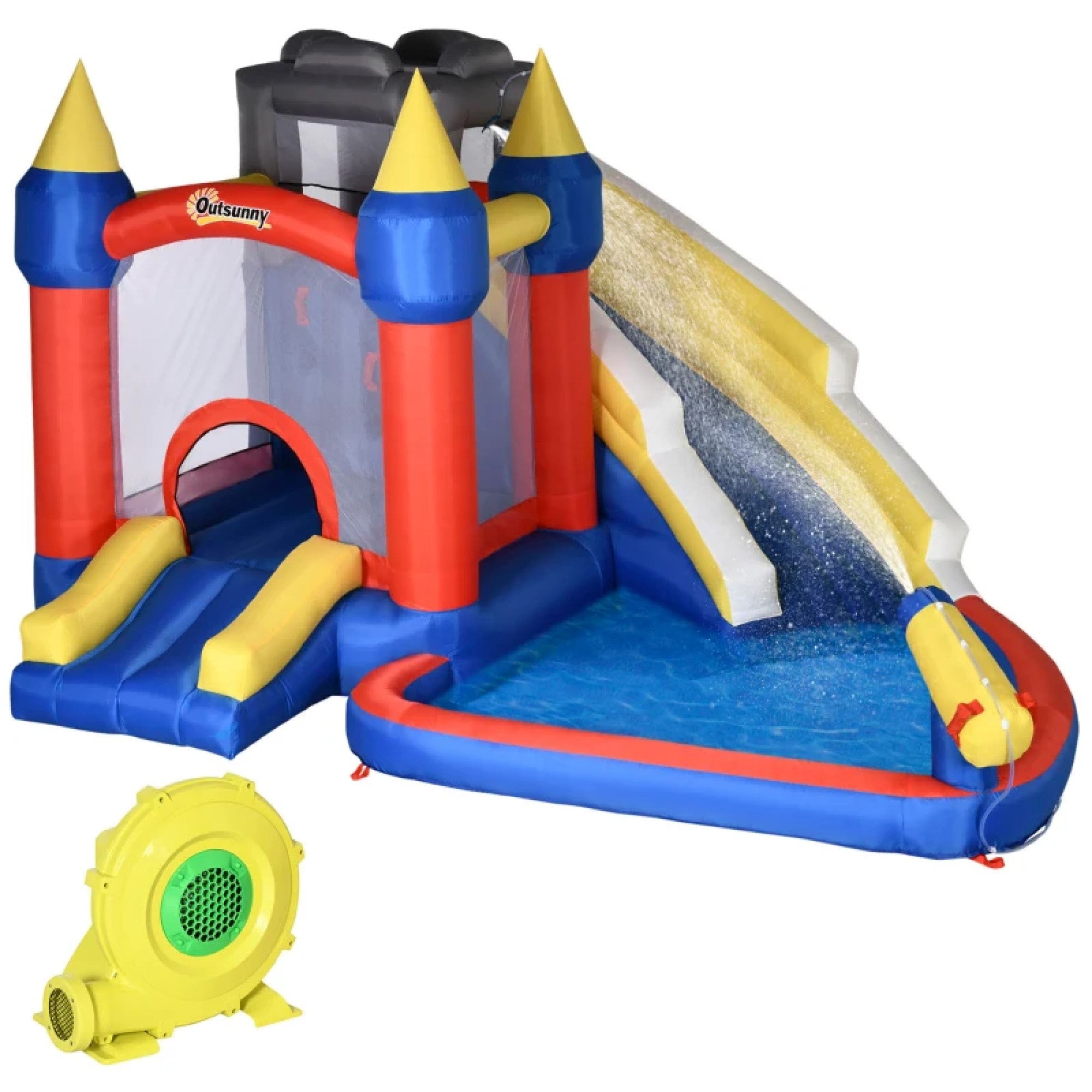 6-in-1 Inflatable Water Slide, Kids Castle Bounce House with Slide Includes Carry Bag, 680W Air Blower