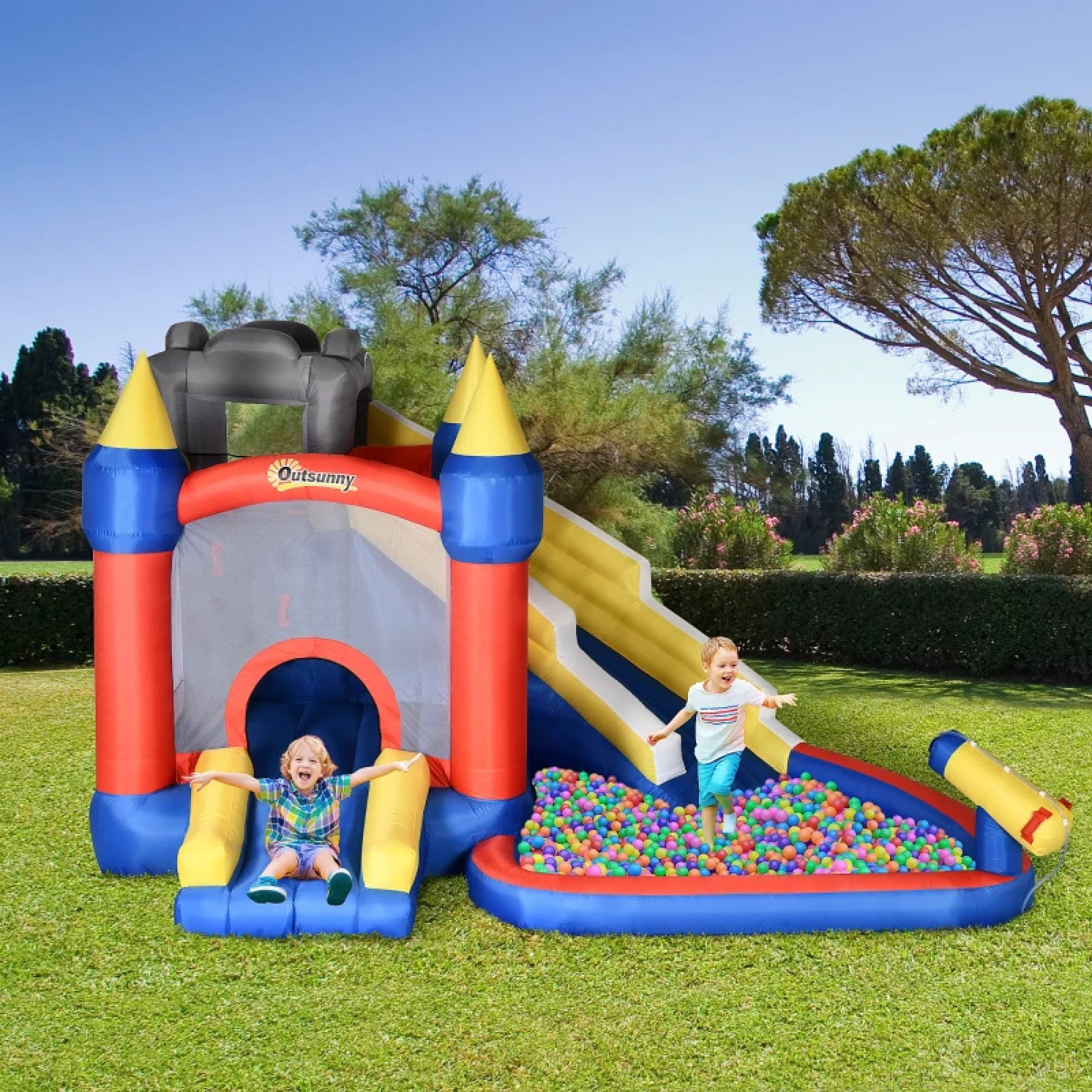 6-in-1 Inflatable Water Slide, Kids Castle Bounce House with Slide Includes Carry Bag, 680W Air Blower