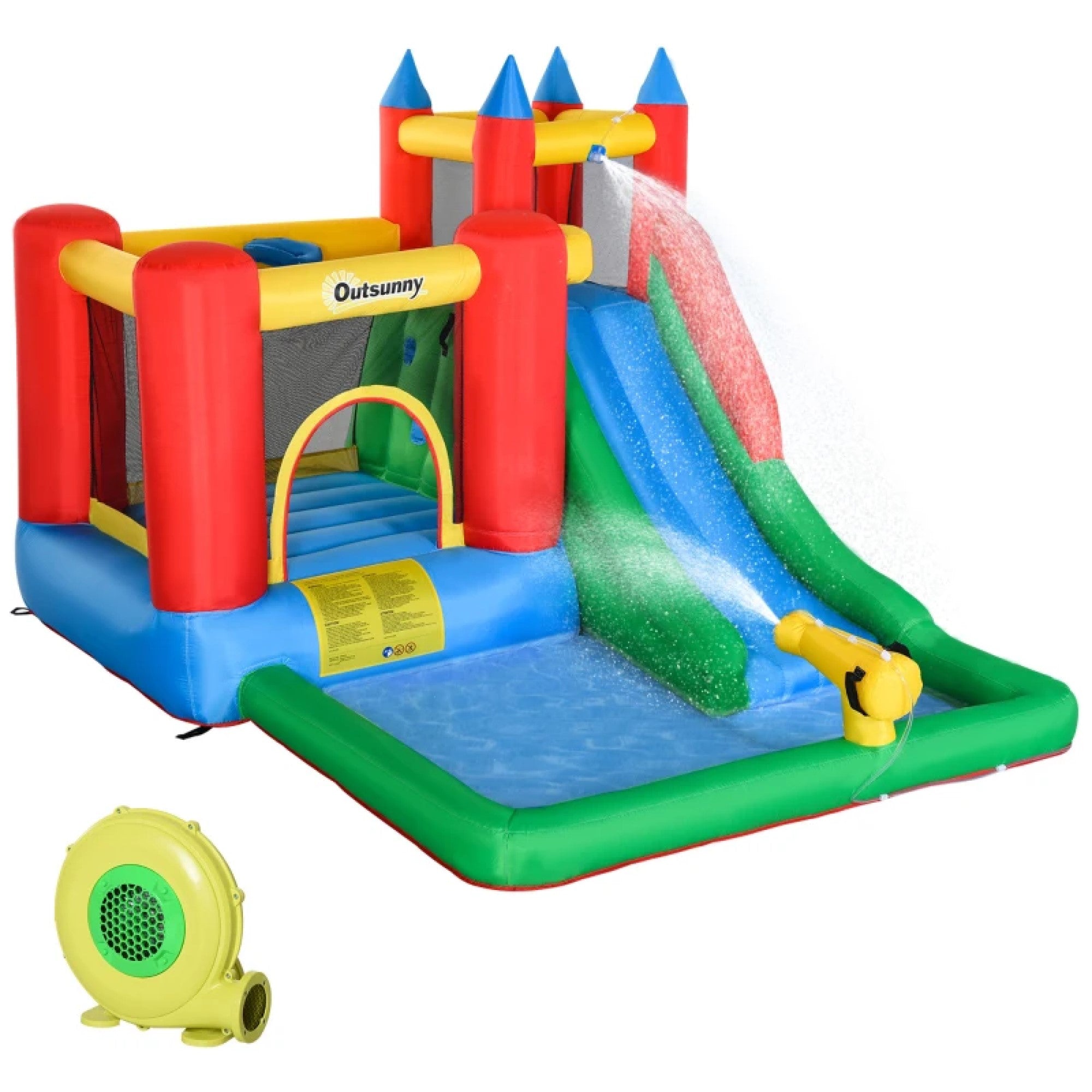 6-in-1 Kids Bounce House Inflatable Water Slide with Pool, Water Cannon, Climbing Wall, Inflator Included