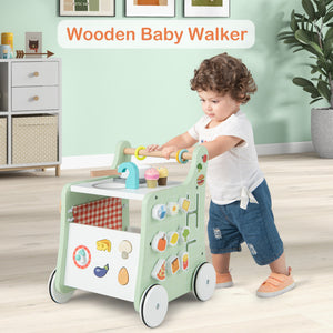 6-in-1 Wooden Baby Stroller & Play Kitchen for Toddlers 12 Months+