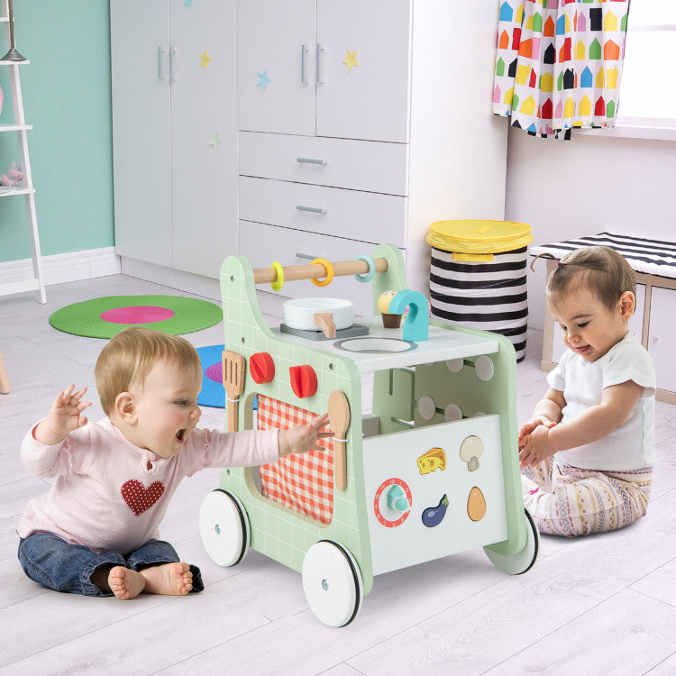 6-in-1 Wooden Baby Stroller & Play Kitchen for Toddlers 12 Months+