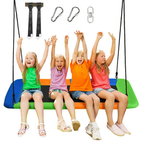 60-Inch Outdoor Platform Tree Swing with 2 Hanging Straps for Backyard Fun