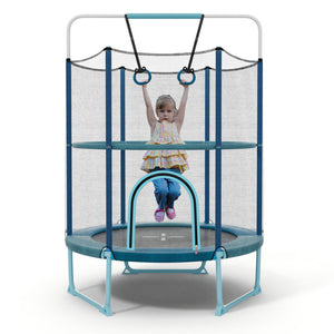 60-Inch Kids Trampoline with Gymnastic Bar, Rings, & Safety Net for Fun Play