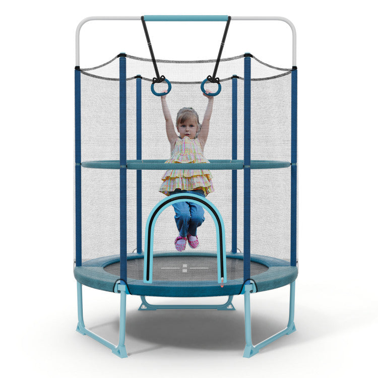 60-Inch Kids Trampoline with Gymnastic Bar, Rings, & Safety Net for Fun Play