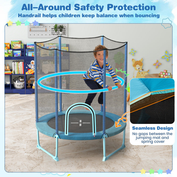60-Inch Kids Trampoline with Gymnastic Bar, Rings, & Safety Net for Fun Play