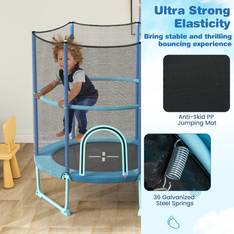 60-Inch Kids Trampoline with Gymnastic Bar, Rings, & Safety Net for Fun Play