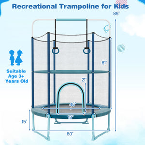 60-Inch Kids Trampoline with Gymnastic Bar, Rings, & Safety Net for Fun Play