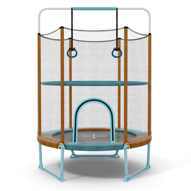 60-Inch Kids Trampoline with Gymnastic Bar, Rings, & Safety Net for Fun Play