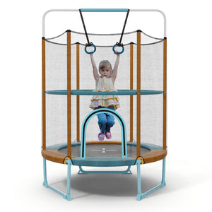 60-Inch Kids Trampoline with Gymnastic Bar, Rings, & Safety Net for Fun Play