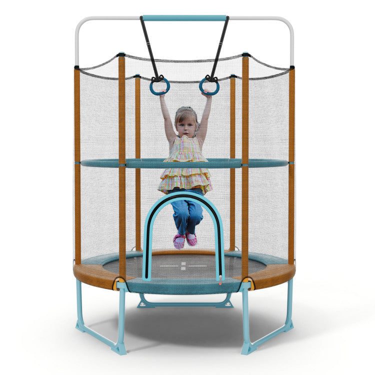 60-Inch Kids Trampoline with Gymnastic Bar, Rings, & Safety Net for Fun Play