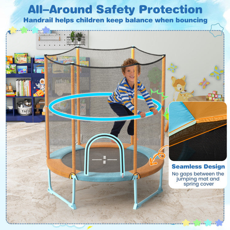 60-Inch Kids Trampoline with Gymnastic Bar, Rings, & Safety Net for Fun Play