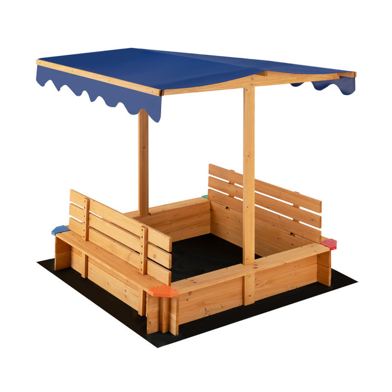 Kids Wooden Sandbox with Canopy and 2 Bench Seats