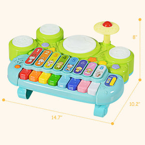 3-In-1 Electronic Piano Xylophone Game Drum Set