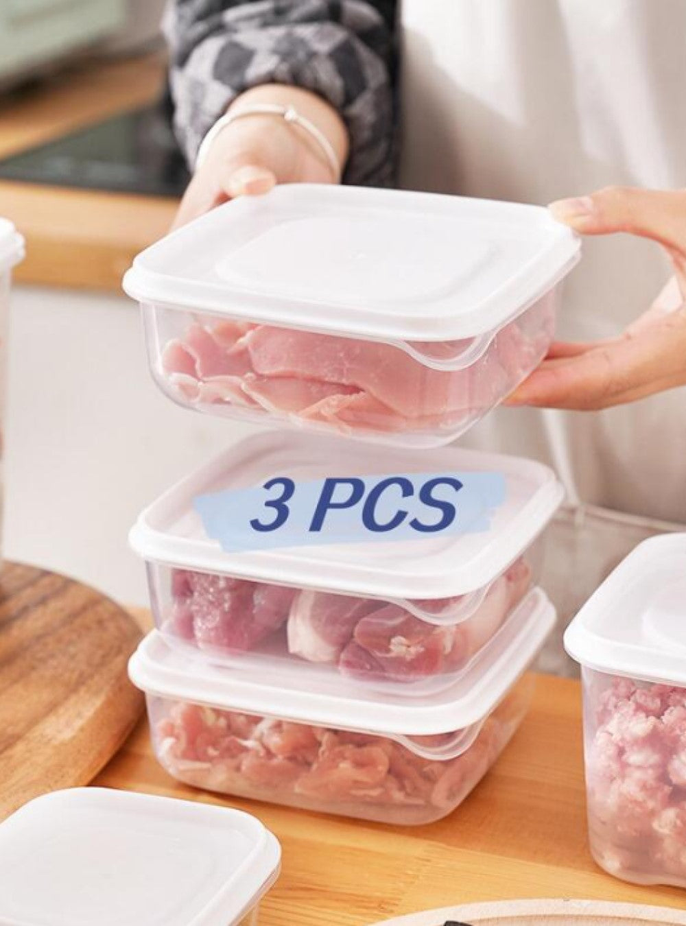 3pcs Food Storage Container, Bento Box For Work, School, Picnic And Camping, Refrigerator, Freezer, Pantry, Kitchen Spice, Fruit, Vegetable And Meat Storage Fresh Keeping Box, Sealed And Stackable