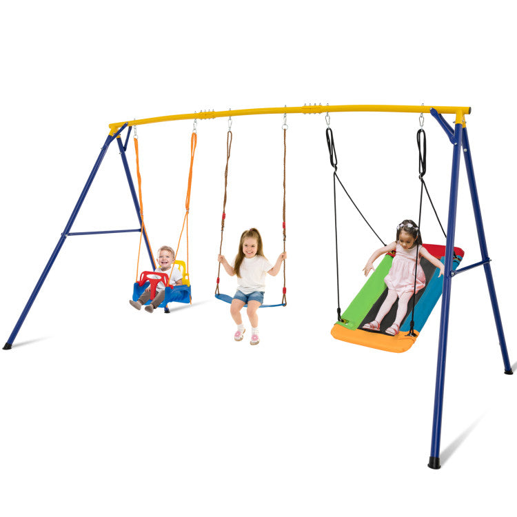 660 lbs Heavy Duty Carbon Steel Swing Frame with 3 Swings - Durable Playground Equipment