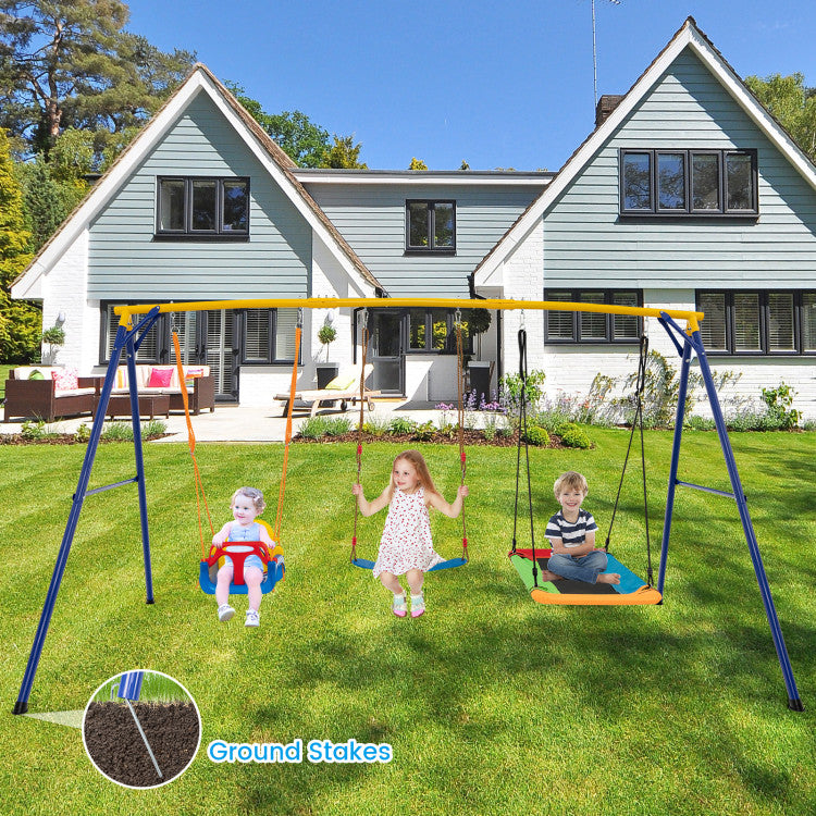 660 lbs Heavy Duty Carbon Steel Swing Frame with 3 Swings - Durable Playground Equipment