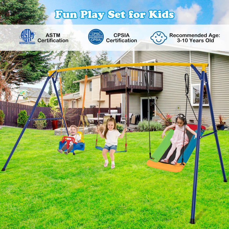 660 lbs Heavy Duty Carbon Steel Swing Frame with 3 Swings - Durable Playground Equipment