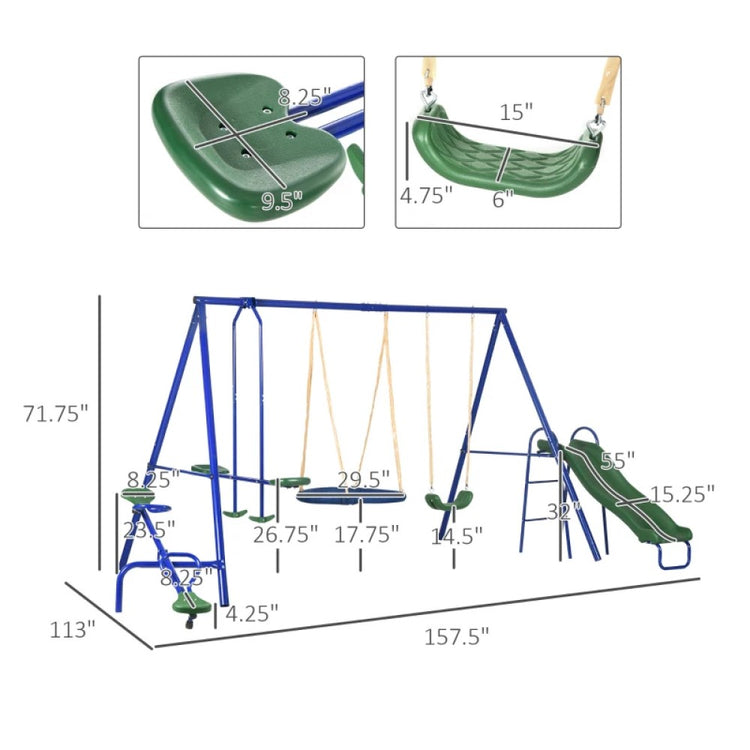 693 lbs 5-in-1 Heavy-Duty Frame Swing Set for Kids Saucer, Slide, Seesaw, Glider