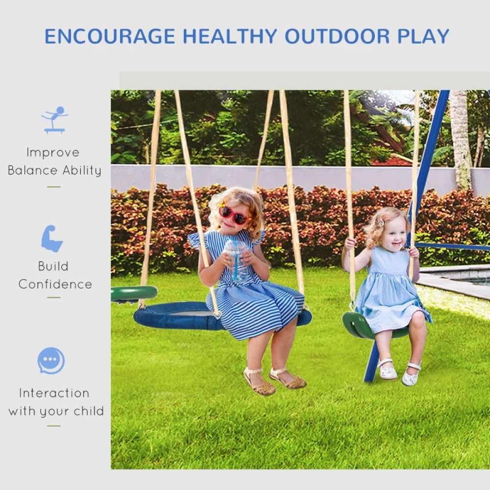 693 lbs 5-in-1 Heavy-Duty Frame Swing Set for Kids Saucer, Slide, Seesaw, Glider