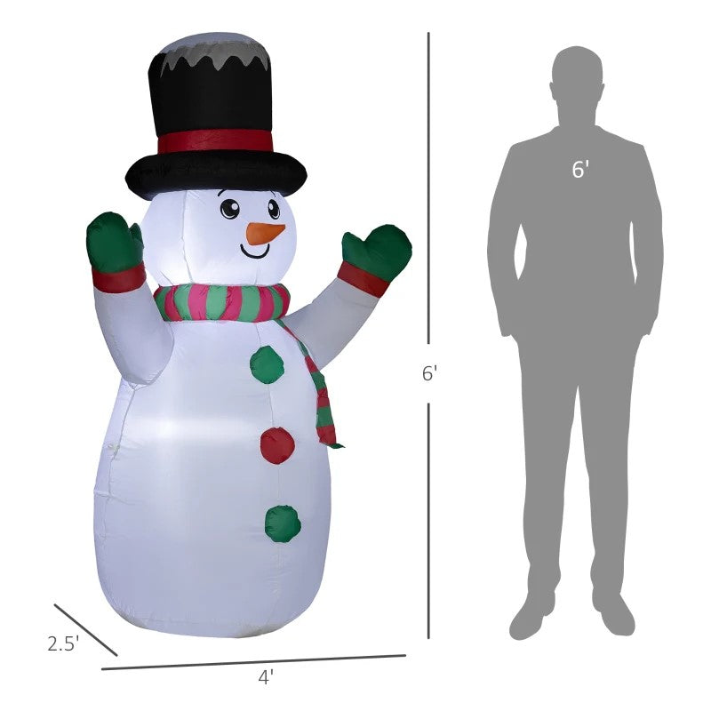 6 FT Christmas Inflatable Snowman with LED Lights for Indoor & Outdoor Holiday Decor