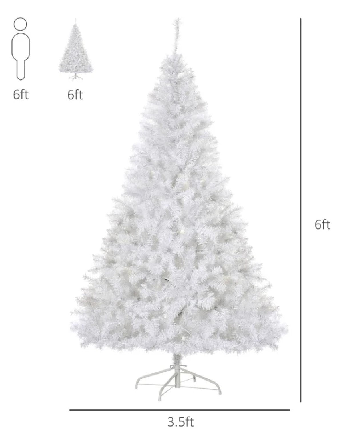 6FT Pre-Lit Artificial Christmas Tree with Realistic Branches and 250 LED Lights