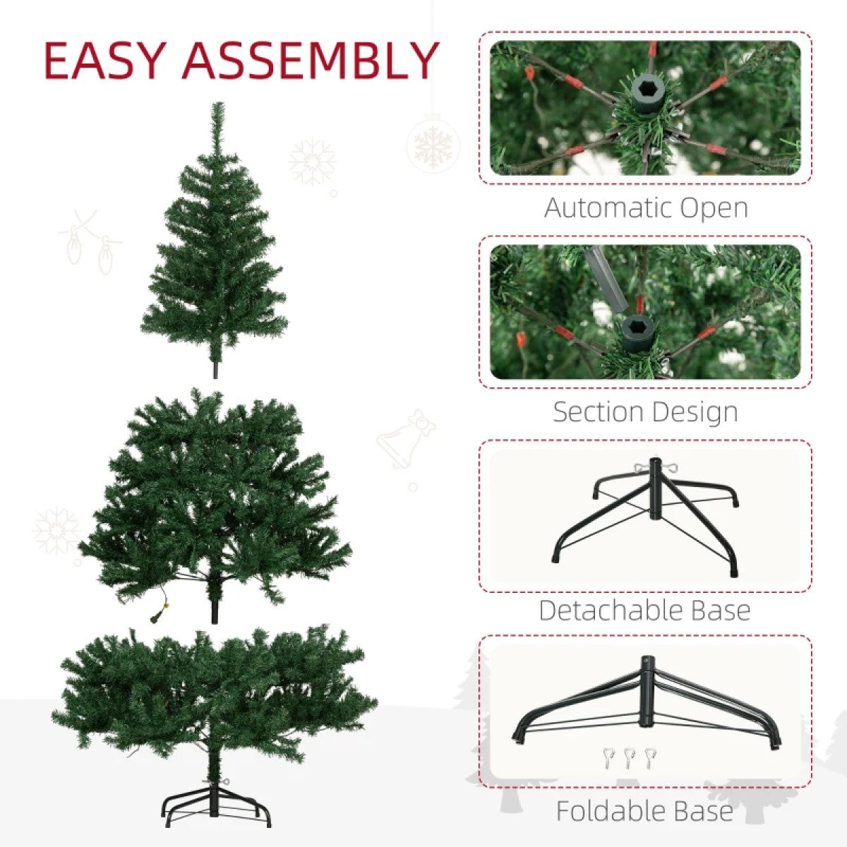 6FT Pre-Lit Artificial Christmas Tree with Realistic Branches and 250 LED Lights