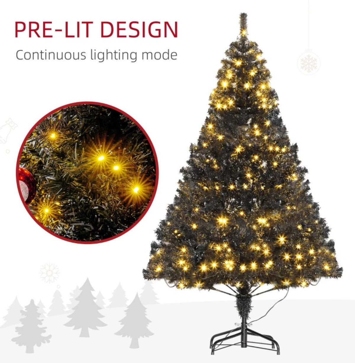 6FT Pre-Lit Artificial Christmas Tree with Realistic Branches and 250 LED Lights