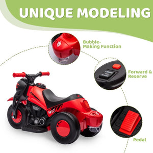 6V Kids Electric Ride-On Motorcycle with Bubbles, 3 Wheels, LED Headlight & Music