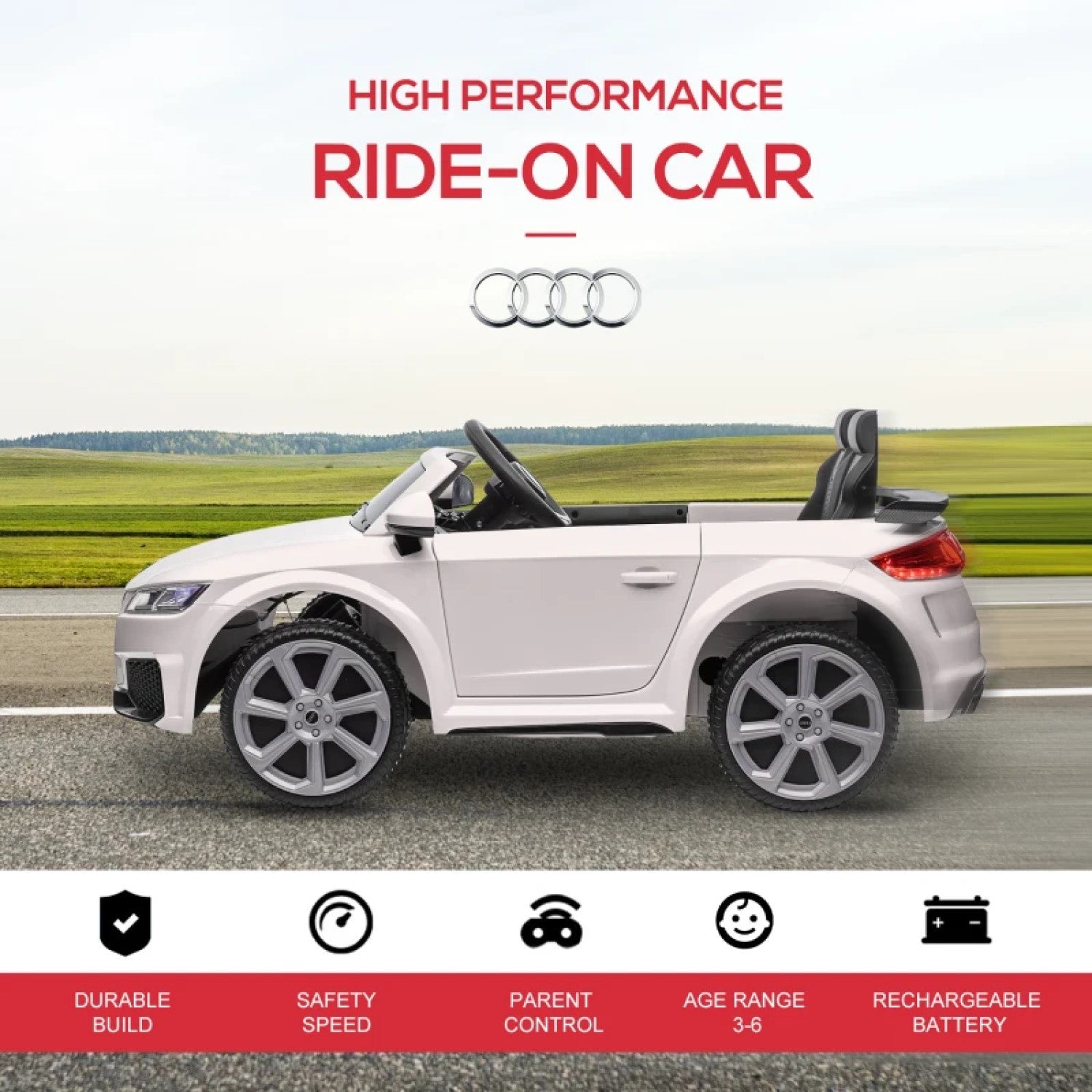 6V Kids Electric Ride On Car, Licensed Audi TT RS 