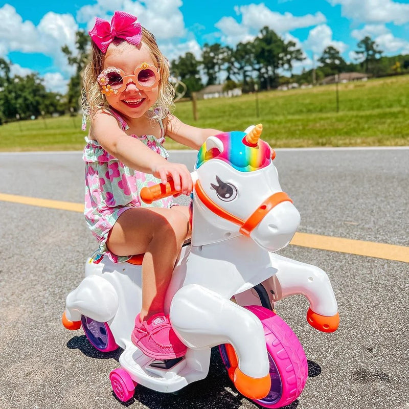 6V Unicorn Electric Ride-On Car for Kids with Training Wheels, Battery-Powered Toy Vehicle