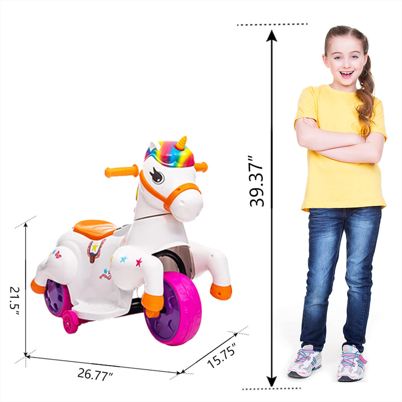 6V Unicorn Electric Ride-On Car for Kids with Training Wheels, Battery-Powered Toy Vehicle