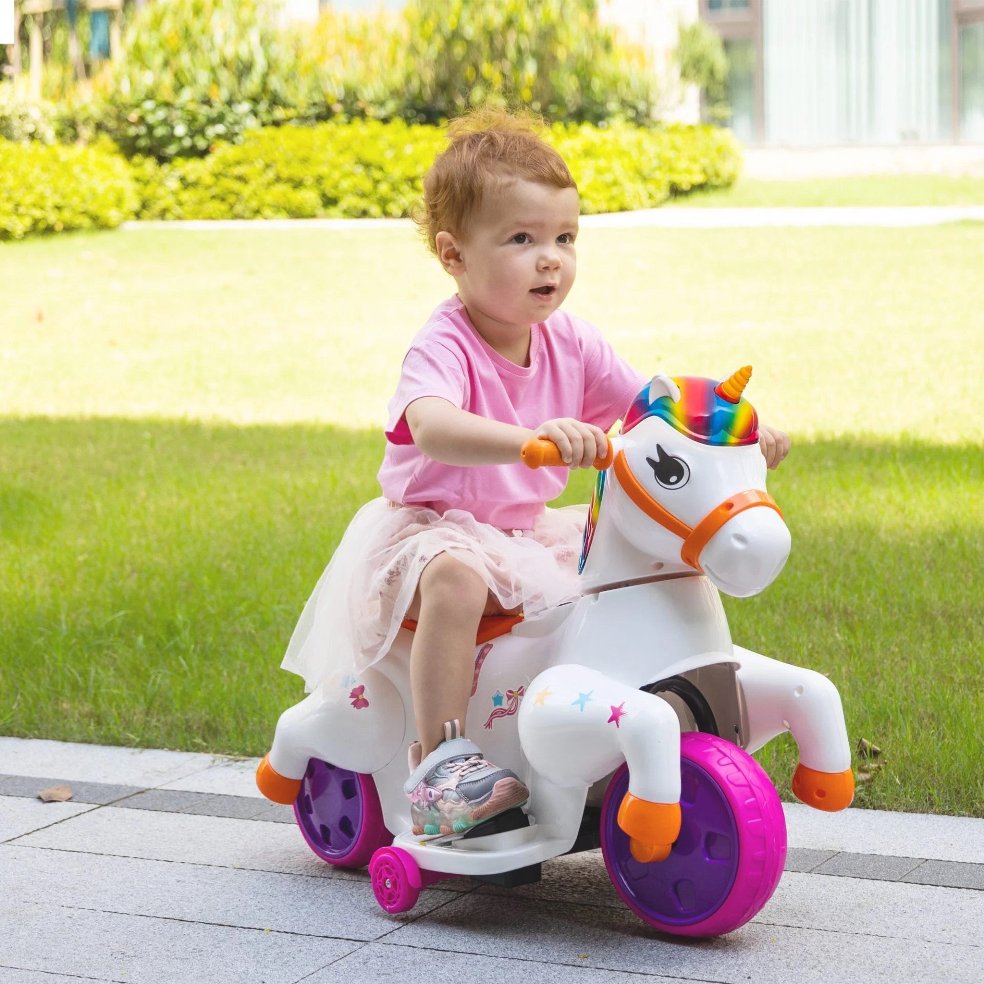 6V Unicorn Electric Ride-On Car for Kids with Training Wheels, Battery-Powered Toy Vehicle