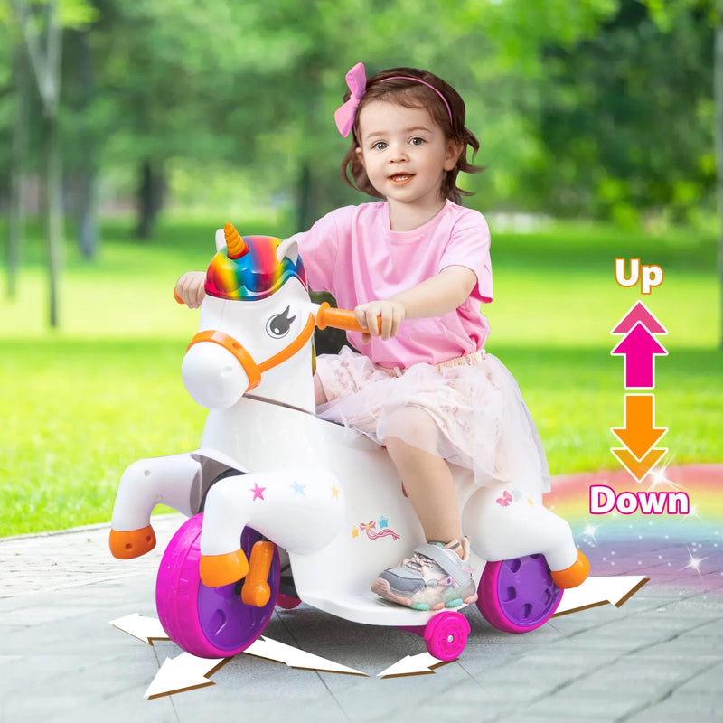 6V Unicorn Electric Ride-On Car for Kids with Training Wheels, Battery-Powered Toy Vehicle