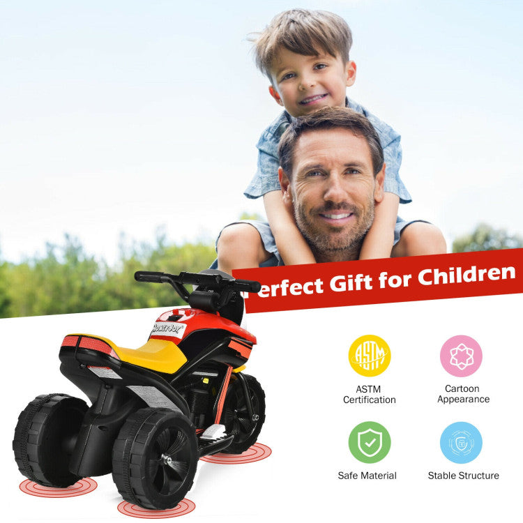 6V 3-Wheel Electric Ride-On Motorcycle Trike with Music, Horn, and LED Headlights