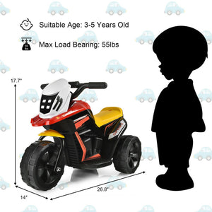 6V 3-Wheel Electric Ride-On Motorcycle Trike with Music, Horn, and LED Headlights