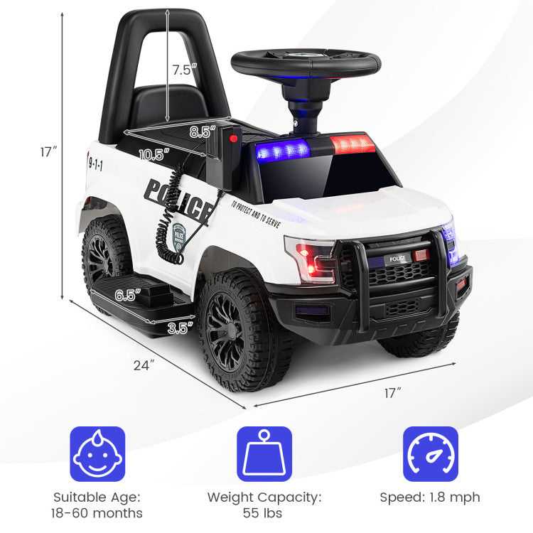 6V Kids Ride-On Police Car with Siren, Flashing Lights, and Real Megaphone