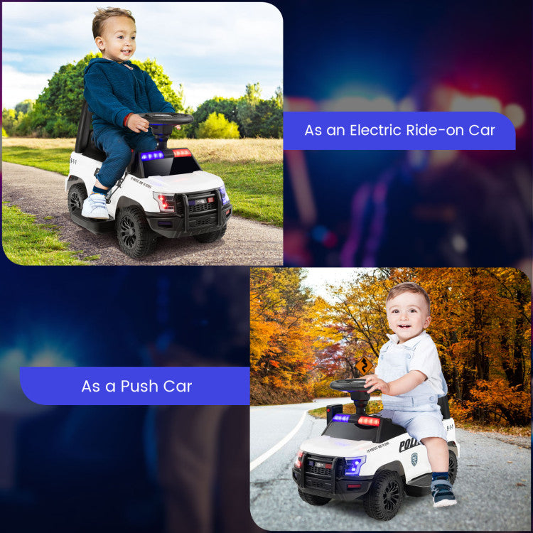 6V Kids Ride-On Police Car with Siren, Flashing Lights, and Real Megaphone