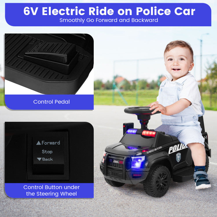 6V Kids Ride-On Police Car with Siren, Flashing Lights, and Real Megaphone