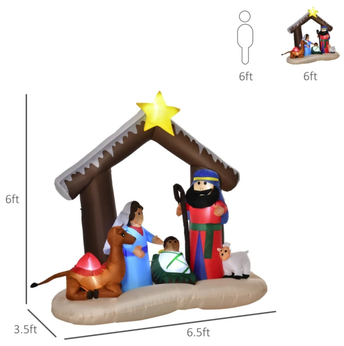 6' Christmas Inflatable Nativity Scene, LED Lighted Outdoor Yard Decoration